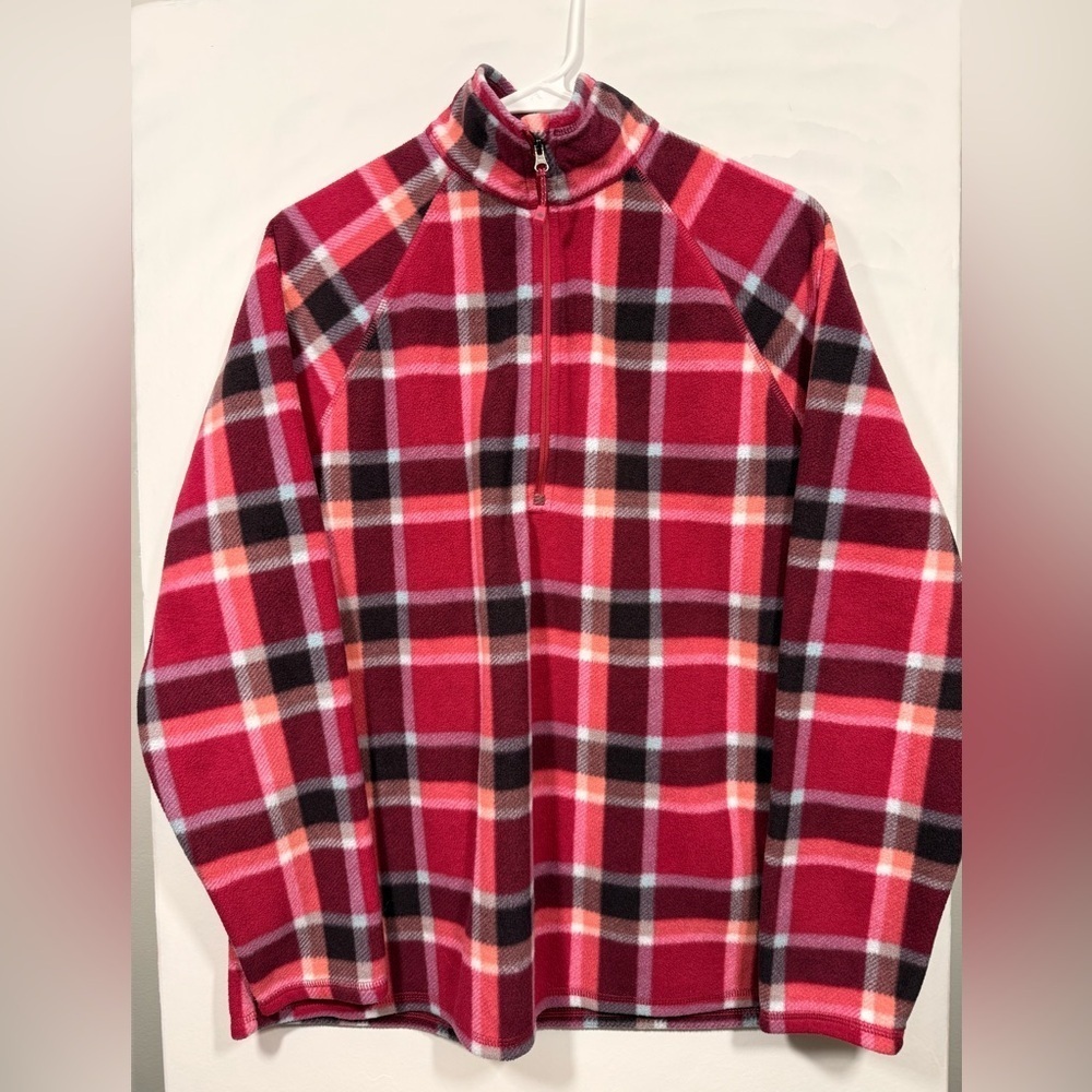 Eddie Bauer Red,Pink and White Plaid Fleece Pullover Size X-Large